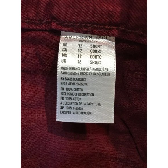 NWT AMERICAN EAGLE High Rise Mom Jean 12 SHORT Cranberry Ripped #428/756 - Picture 4 of 5